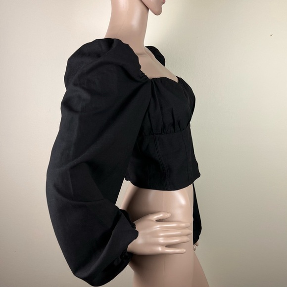 NEW & OTHER STORIES BLACK PUFF SLEEVE CROP TOP - Picture 4 of 5